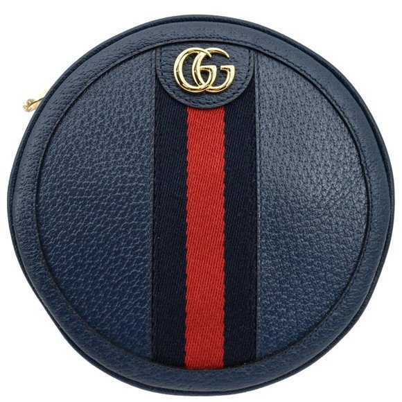 GUCCI  Ophidia Mini GG Round Web Monogram Leather Backpack Bag Blue - Picture 1 of 12